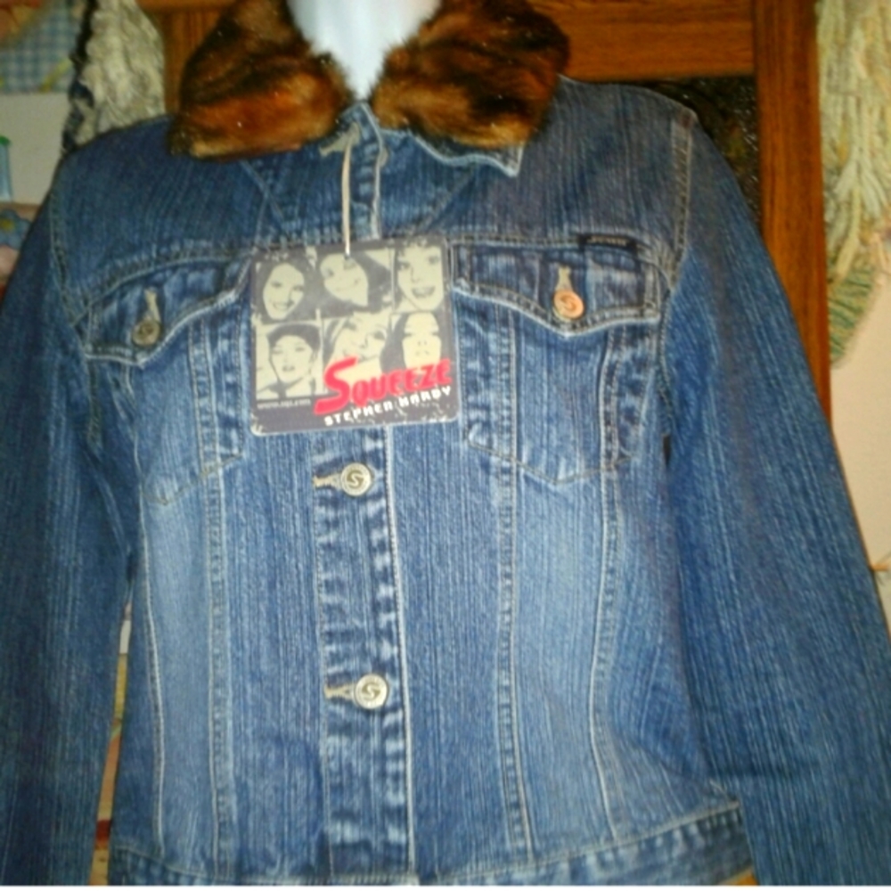 NWT,Vintage 70's, Denim Jean Jacket with Removeable Leopard Fur Collar,RARE!💥💥